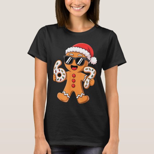 Gingerbread Santa With Sungles Holding 67 Cookies T-Shirt (Vorderseite)