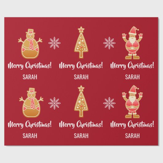 Gingerbread Santa Xmas Tree Snowman Personalize Geschenkpapier (Flach)