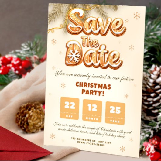 Gingerbread Save the Date Christmas Winter Party Einladung