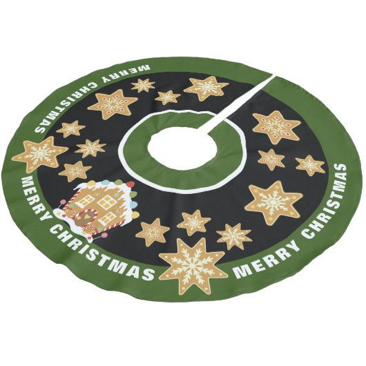 Gingerbread Schneeflocken Frohe Weihnachten Polyester Weihnachtsbaumdecke (Schrägansicht)