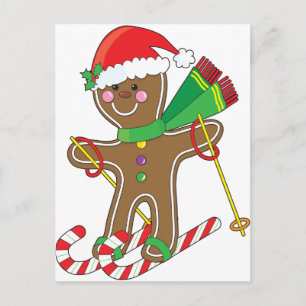 Gingerbread Skier Feiertagspostkarte