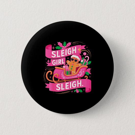 Gingerbread Sleigh Girl Nk Funny Christmas Women G Button (Vorderseite)