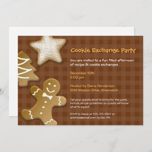 Gingerbread sugar cookie exchange swap brown party einladung (Vorne/Hinten)