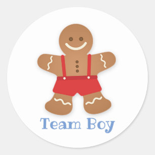Gingerbread TEAM BOY Gender Reveal Game Labels Runder Aufkleber