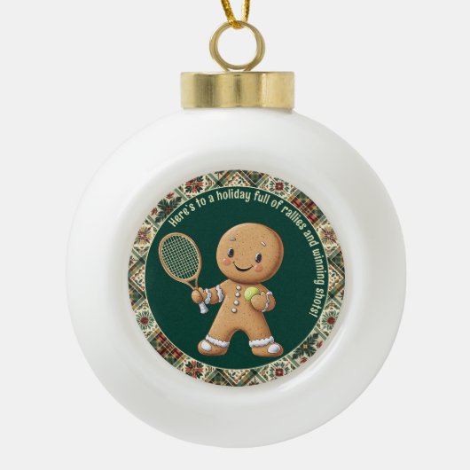 Gingerbread Tennis Grand Slam 🎾 Sondertext 🎄 Keramik Kugel-Ornament (Vorderseite)