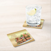 Gingerbread Train Holiday Paper Coaster Rechteckiger Pappuntersetzer (Vor Ort)