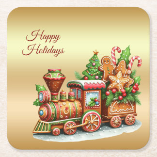Gingerbread Train Holiday Paper Coaster Rechteckiger Pappuntersetzer