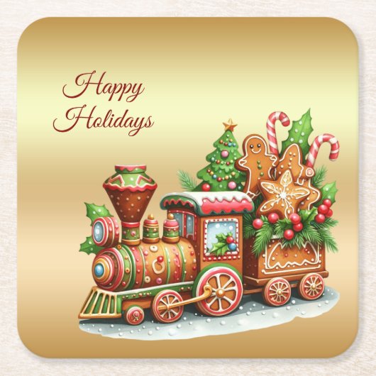 Gingerbread Train Holiday Paper Coaster Rechteckiger Pappuntersetzer (Vorderseite)