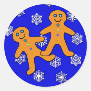 Gingerbread Twins auf Snowflake Hintergrund Runder Aufkleber