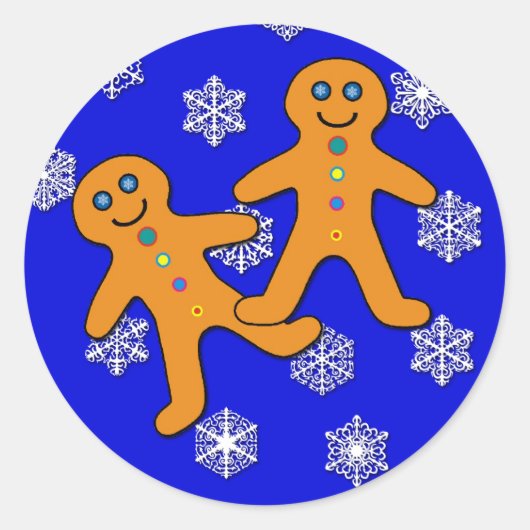Gingerbread Twins auf Snowflake Hintergrund Runder Aufkleber (Vorderseite)