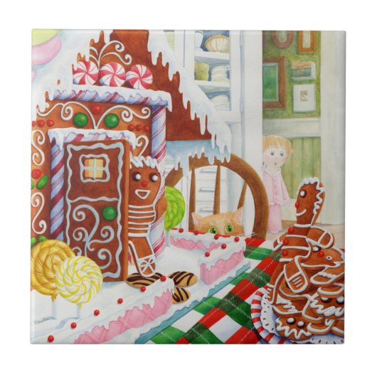 GINGERBREAD ÜBERRASCHUNG 4.25x4.25 Keramik Tile Fliese (Vorderseite)