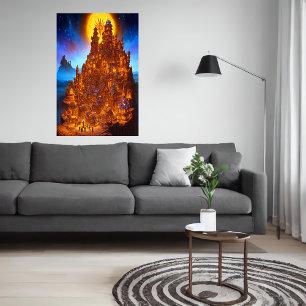 Gingerbread village in the night AI Art Poster