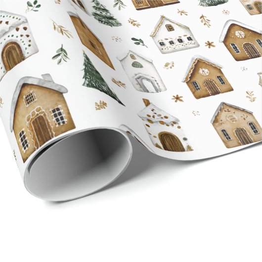 Gingerbread Village Wrapping Christmas Paper Geschenkpapier (Rolleneckpunkt)