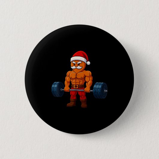 Gingerbread Weightlifting Fitness Gym Workout Chri Button (Vorderseite)