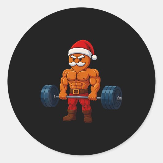 Gingerbread Weightlifting Fitness Gym Workout Chri Runder Aufkleber (Vorderseite)