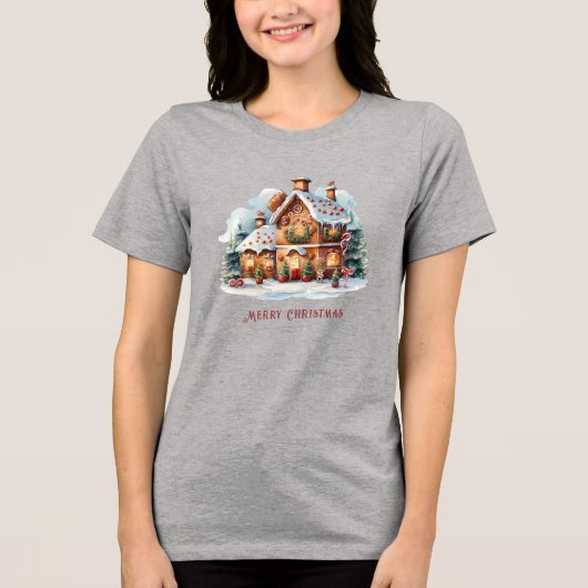 Gingerbread Weihnachtsfeiertag Frauen Tri-Blend Shirt (Vorderseite)