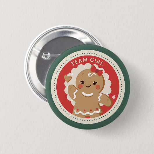 Gingerbread Weihnachtsgeschlecht enthüllt Teammädc Button (Vorne & Hinten)