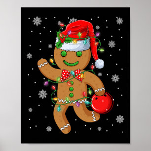 Gingerbread-Weihnachtsmannhut spielt Bowling-Weihn Poster