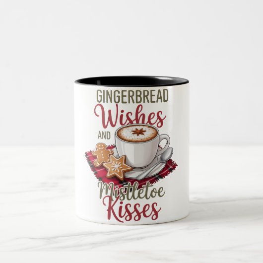 Gingerbread Wishes and Mistletoe Kisses Christmas Zweifarbige Tasse (Mittel)