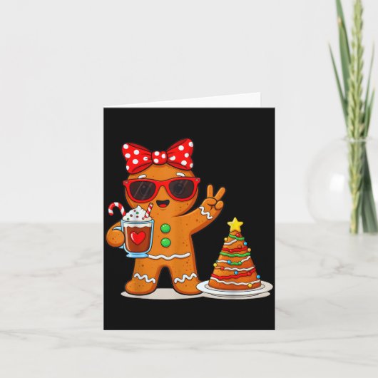 Gingerbread Women Drinking Coffee Christmas Tree C Karte (Vorderseite)