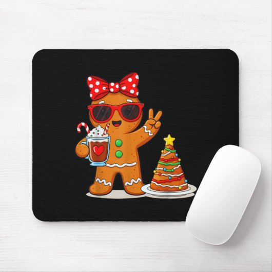 Gingerbread Women Drinking Coffee Christmas Tree C Mousepad (Mit Mouse)