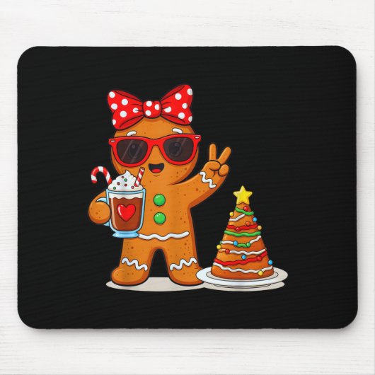 Gingerbread Women Drinking Coffee Christmas Tree C Mousepad (Vorne)