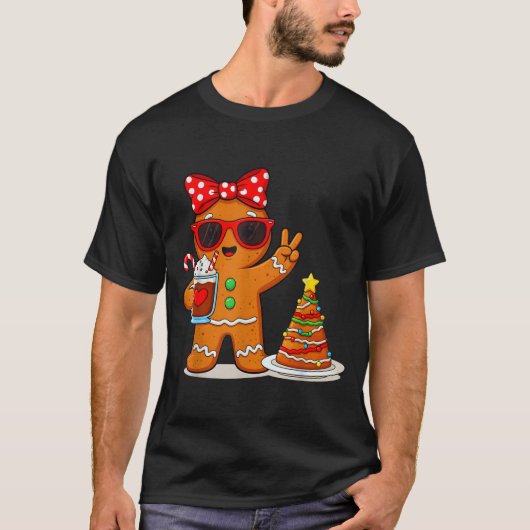 Gingerbread Women Drinking Coffee Christmas Tree C T-Shirt (Vorderseite)