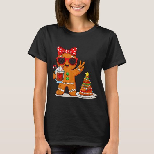 Gingerbread Women Drinking Coffee Christmas Tree C T-Shirt (Vorderseite)