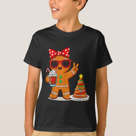 Gingerbread Women Drinking Coffee Christmas Tree C T-Shirt (Vorderseite)