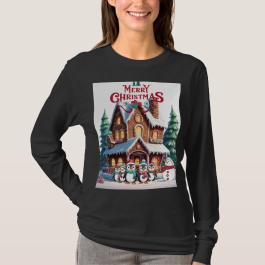 Gingerbread Wonderland mit Holiday Penguins T-Shirt (Vorderseite)