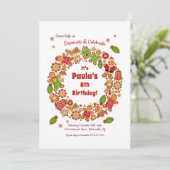 Gingerbread Wreath Holiday Birthday Party Einladung (Stehend Vorderseite)