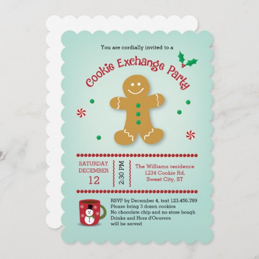 Gingerbreand Man Cookie Exchange Einladung (Vorne/Hinten)