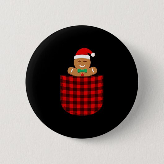 Gingerbrei Cookie Buffalo Red Kariert Cket Christm Button (Vorderseite)