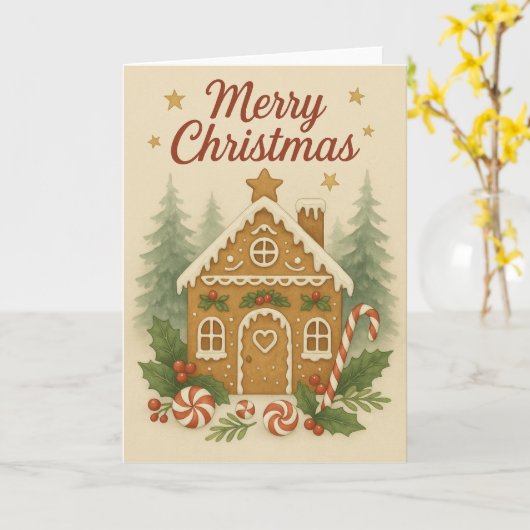 Gingerbrei House Weihnachtskarte Karte (Gelbe Blume)