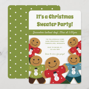Gingerbrei Man Christmas Sweater Party Green Einladung