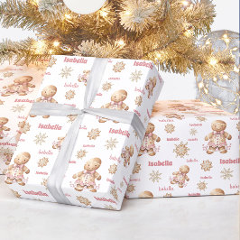Gingerbrei Man Girl Pink Name Text Weihnachten Geschenkpapier
