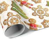 Gingerbrei Man Gold Snowflakes Evergreen Muster Geschenkpapier (Rolleneckpunkt)