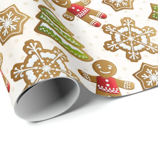 Gingerbrei Man Gold Snowflakes Evergreen Muster Geschenkpapier (Rolleneckpunkt)