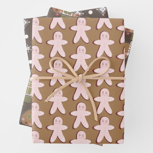 Gingerbrei Man House Weihnachtsschneeflocken Brown Geschenkpapier Set (Beispiel)