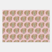 Gingerbrei Man House Weihnachtsschneeflocken Rosa Geschenkpapier Set (Vorderseite 2)