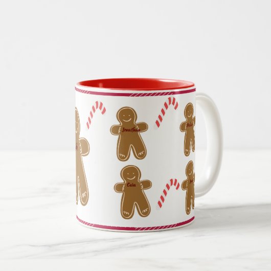 Gingerbrei Man Personalize Name Family Holiday Zweifarbige Tasse (VorderseiteRechts)