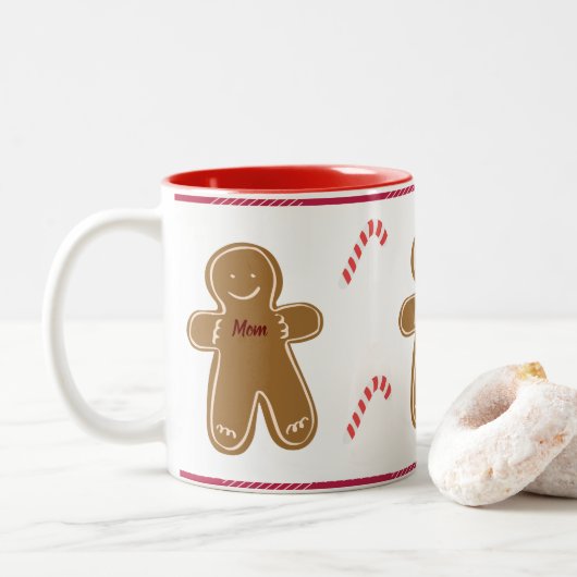 Gingerbrei Man Personalize Name Family Holiday Zweifarbige Tasse (Mit Donut)