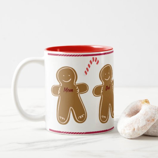 Gingerbrei Man Personalize Name Family Holiday Zweifarbige Tasse (Mit Donut)