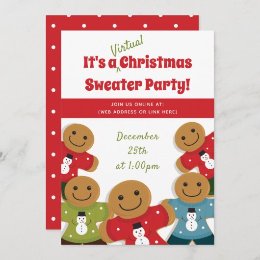Gingerbrei Man Sweater Red Virtual Christmas Einladung (Vorne/Hinten)