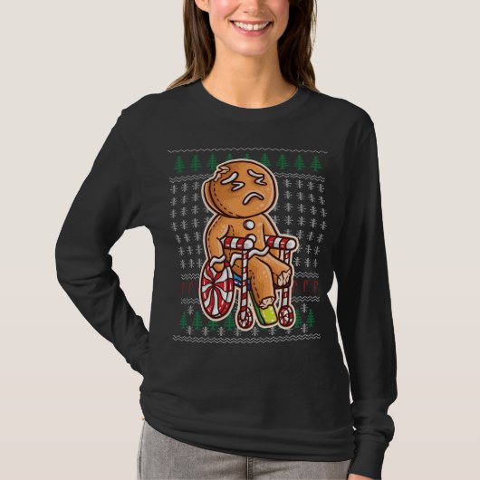 Gingerbrei Mann im Rollstuhl gebrochen Leg Joke Co T-Shirt (Vorderseite)