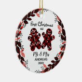 Gingerbrei Paare Erstes Weihnachtsbüffel Kariert Keramik Ornament (Rechts)