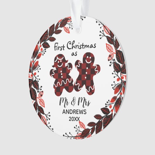Gingerbrei Paare Erstes Weihnachtsbüffel Kariert Ornament (Vorderseite)