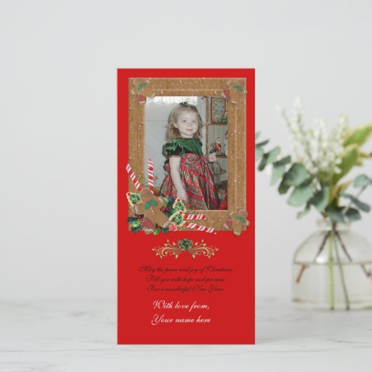 Gingerbrei Weihnachtsfotokarte Feiertagskarte (Stehend Vorderseite)