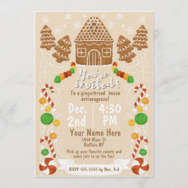 Gingerbrett House Colorful Christmas Candy Einladung