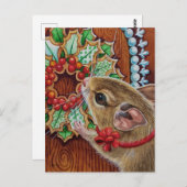 Gingerbrett House Mouse & Wreath Wasserfarbe Kunst Postkarte (Vorne/Hinten)
